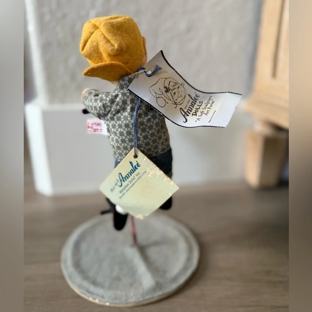 Jumping Rick on Pogo Stick Annalee Doll with Yellow Hat and Gray Sweater - Picture 2 of 2